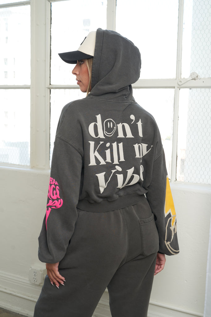 Good Vibes Crop Zip Hoodie - Joy Dreamers