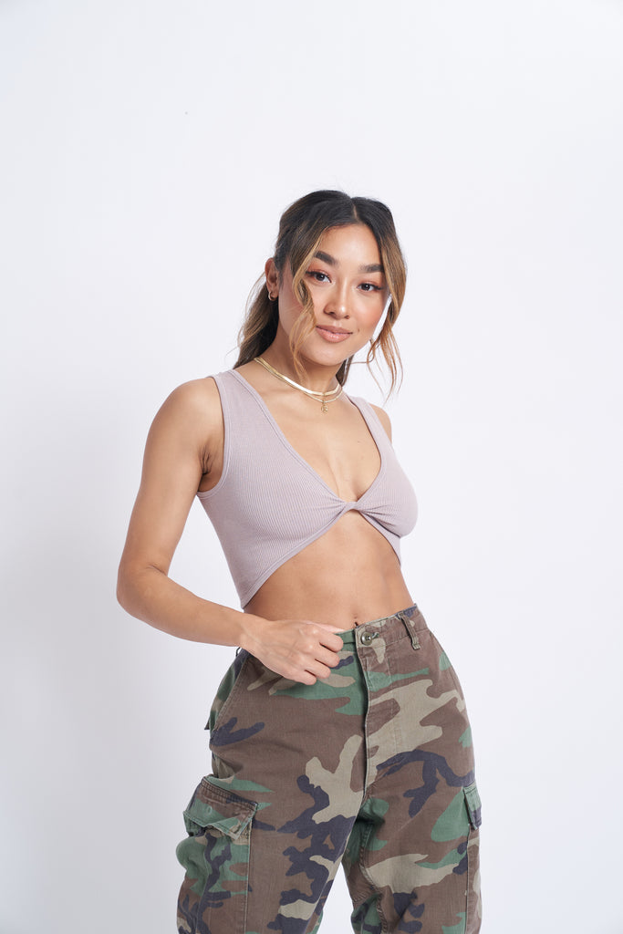 Ash Muave Reversible Twist Crop Bra Top - Joy Dreamers