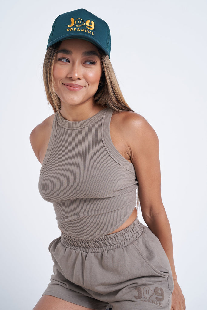 Asymmetrical Crop Ribbed Tank - Moon Rock - Joy Dreamers